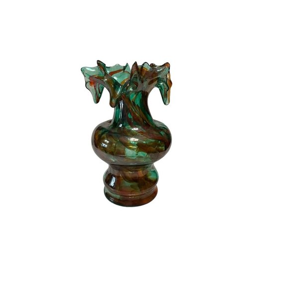 Vintage Murano Art Glass Hand Blown Brown Green Vase Twisted Beautiful! - Picture 7 of 8